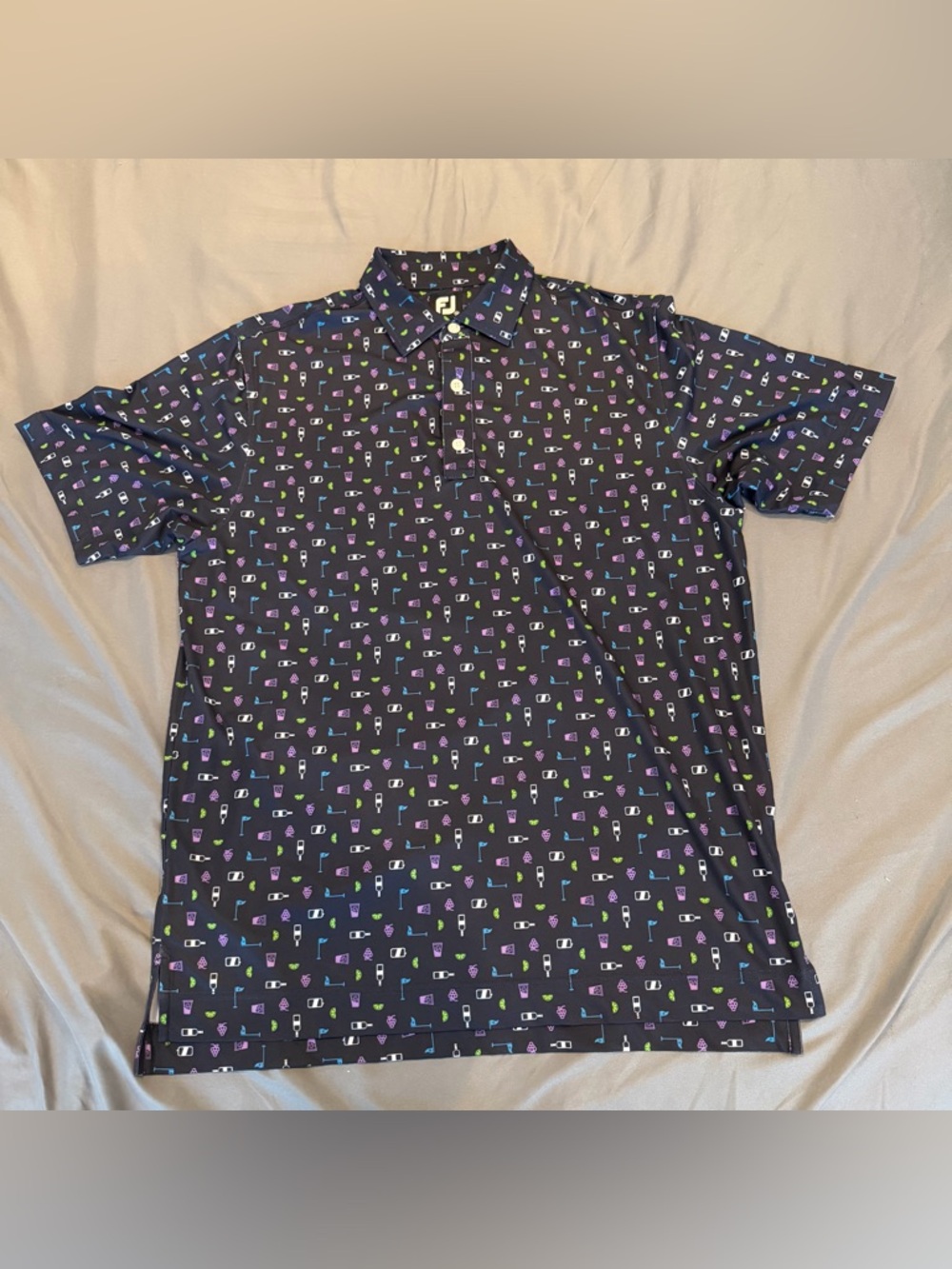 FootJoy AOP Polo Shirt Mens Medium Golf Print Performance Short Sleeve Stretch